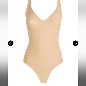 Skims Naked Plunge Thong Bodysuit in Sand 4X